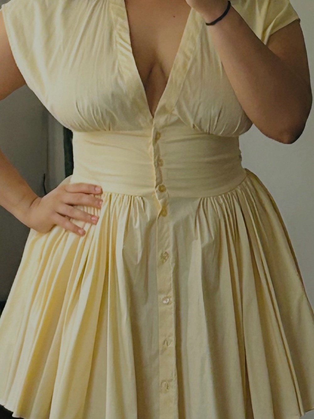Zara Pale Yellow V-Neck Button-Front Mini Dress